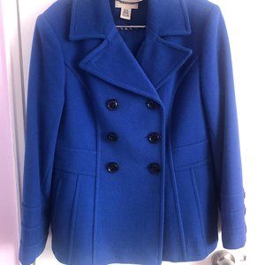 Vibrant blue double breasted pea coat size m